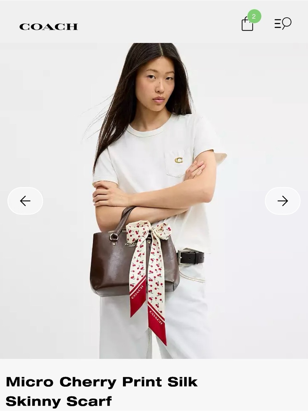 Coach cherry silk skinny scarf